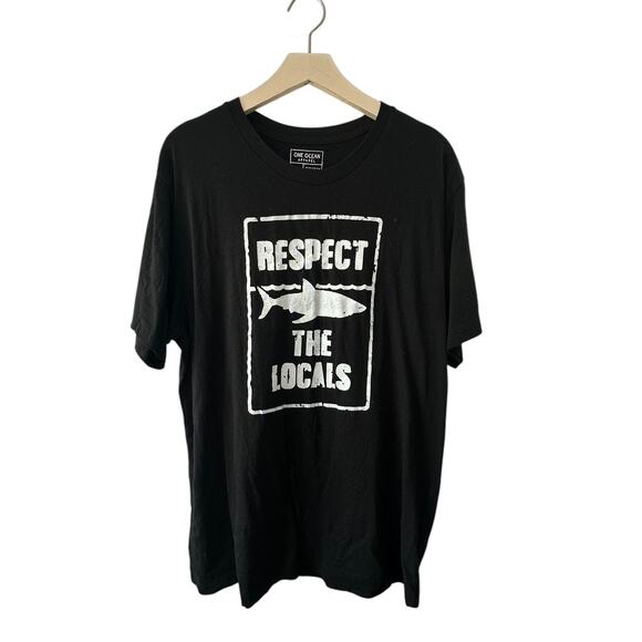 One Ocean Apparel RESPECT THE LOCALS Sharks Black T-Shirt Crewneck Men's XL - Picture 1 of 4
